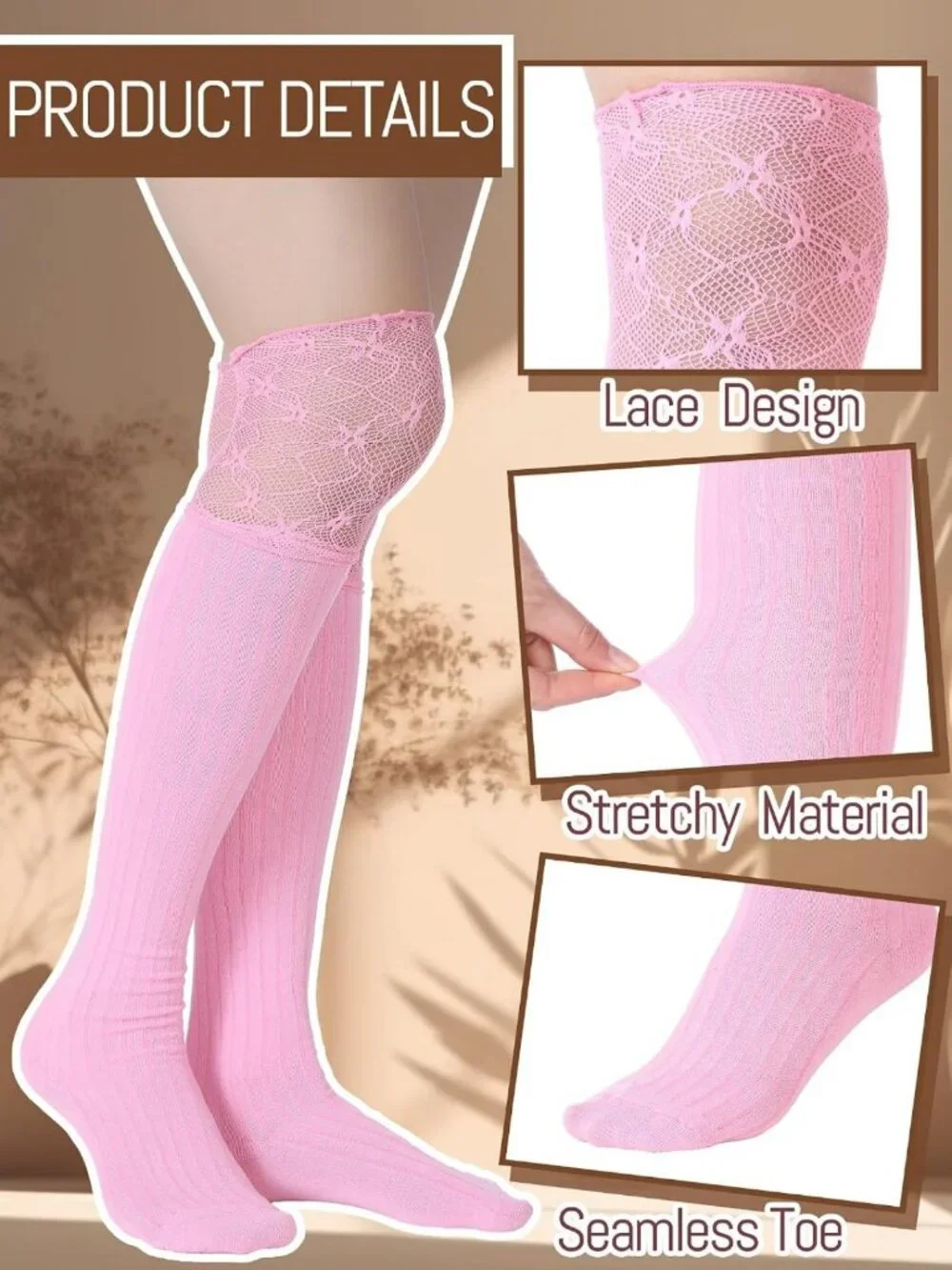 Knee High Lace Socks - 4 Pairs Women's Kawaii Lolita Boot Stockings, Long